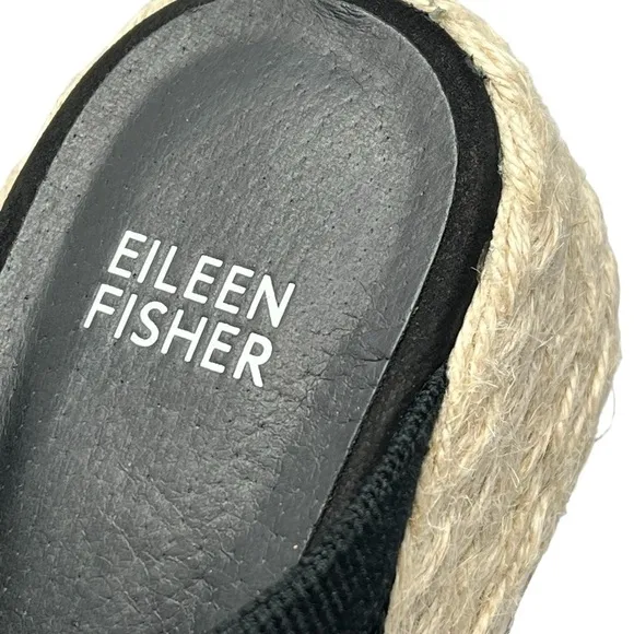 NWOT EILEEN FISHER Tali Platform Wedge Slip On Black Sandals Women's Size 6.5
