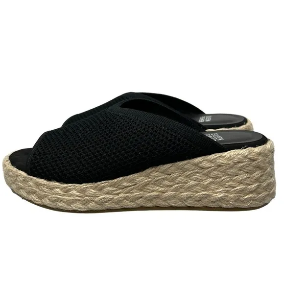 NWOT EILEEN FISHER Tali Platform Wedge Slip On Black Sandals Women's Size 6.5