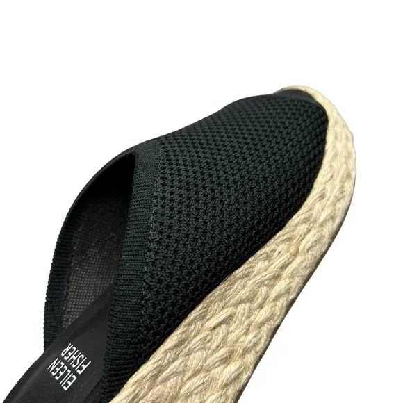 NWOT EILEEN FISHER Tali Platform Wedge Slip On Black Sandals Women's Size 6.5