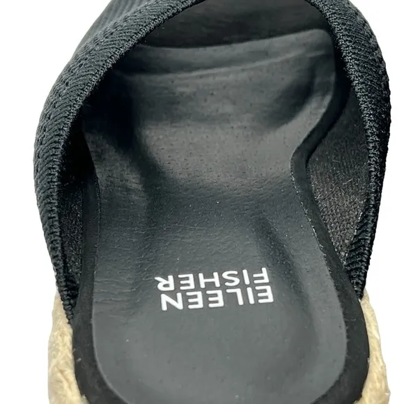 NWOT EILEEN FISHER Tali Platform Wedge Slip On Black Sandals Women's Size 6.5