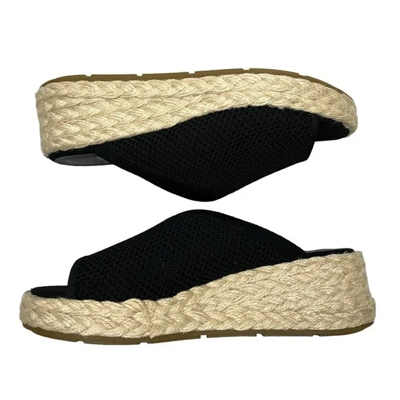 NWOT EILEEN FISHER Tali Platform Wedge Slip On Black Sandals Women's Size 6.5