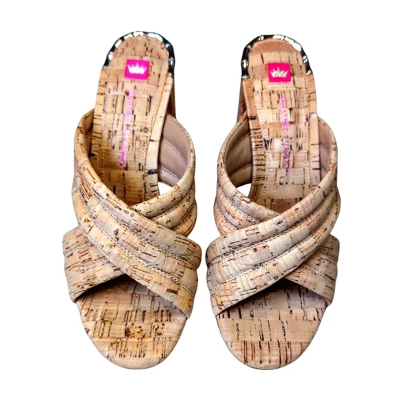 NWOT Elaine Turner Cork Block Heel Slip On Strappy Sandals Women's Size 8.5