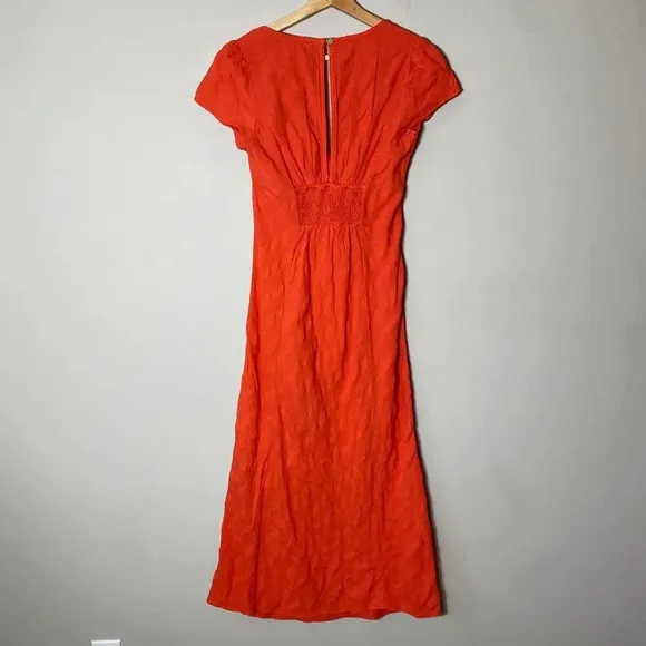 NWOT Free People Women's Small Short Sleeve Natalya Babydoll Midi Dress Orange