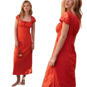 NWOT Free People Women's Small Short Sleeve Natalya Babydoll Midi Dress Orange