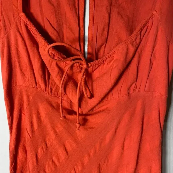NWOT Free People Women's Small Short Sleeve Natalya Babydoll Midi Dress Orange