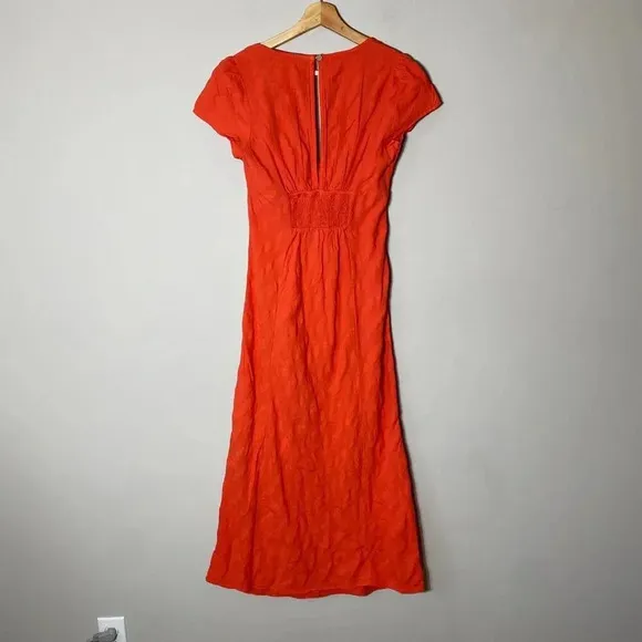 NWOT Free People Women's Small Short Sleeve Natalya Babydoll Midi Dress Orange