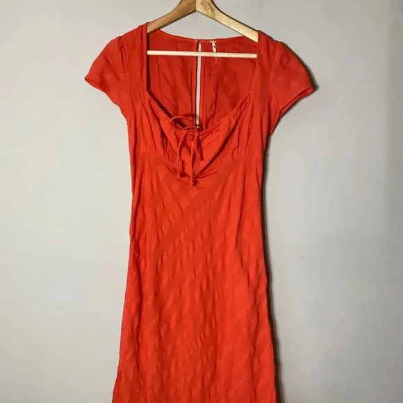 NWOT Free People Women's Small Short Sleeve Natalya Babydoll Midi Dress Orange