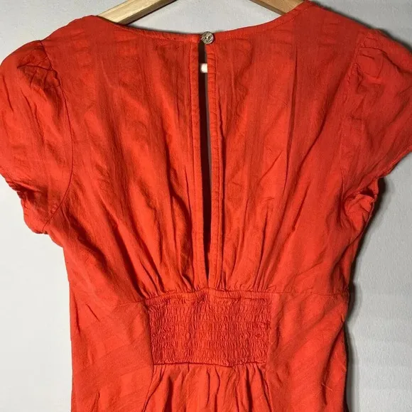 NWOT Free People Women's Small Short Sleeve Natalya Babydoll Midi Dress Orange