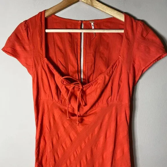NWOT Free People Women's Small Short Sleeve Natalya Babydoll Midi Dress Orange