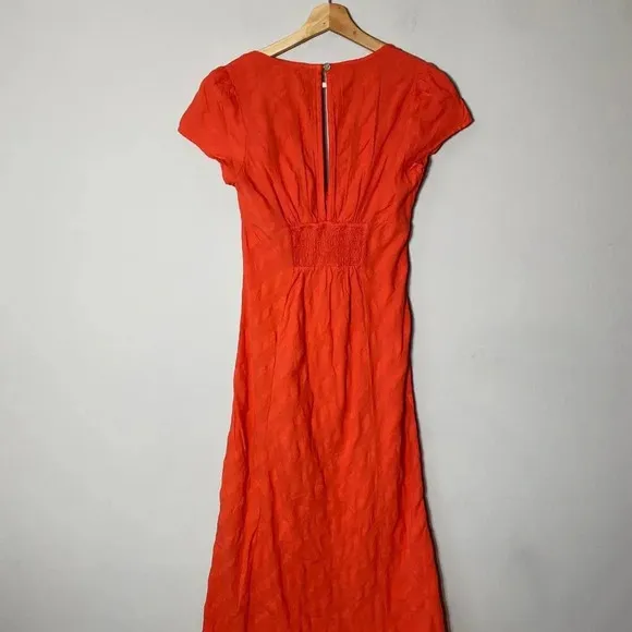 NWOT Free People Women's Small Short Sleeve Natalya Babydoll Midi Dress Orange