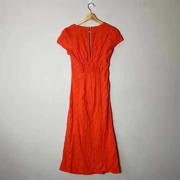 NWOT Free People Women's Small Short Sleeve Natalya Babydoll Midi Dress Orange