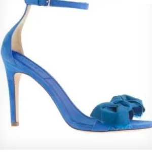 NWOT J Crew Tidewater Blue Suede Fabric Bow Ankle Strap High Heel Sandal…