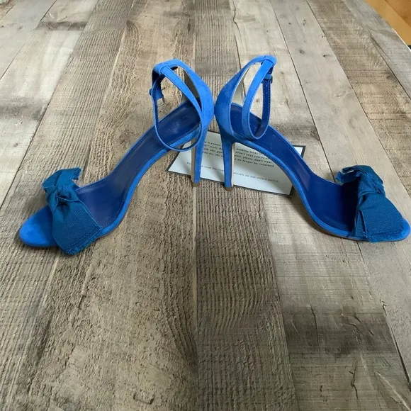 NWOT J Crew Tidewater Blue Suede Fabric Bow Ankle Strap High Heel Sandal…