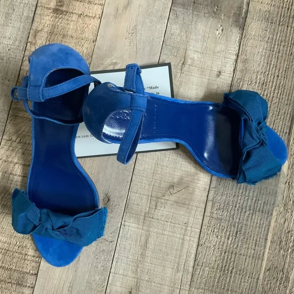 NWOT J Crew Tidewater Blue Suede Fabric Bow Ankle Strap High Heel Sandal…