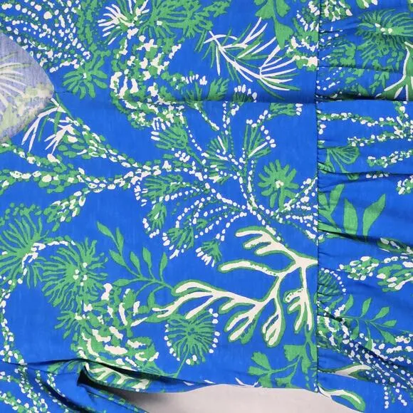 NWOT Lilly Pulitzer Blue Green 3/4 Bell Sleeve Mini Dress Pima Cotton Size XS