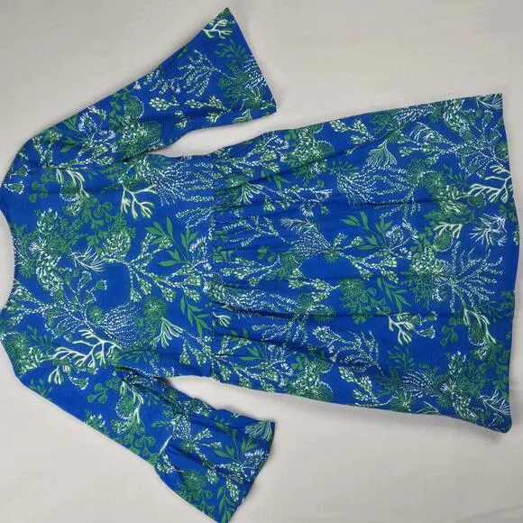 NWOT Lilly Pulitzer Blue Green 3/4 Bell Sleeve Mini Dress Pima Cotton Size XS