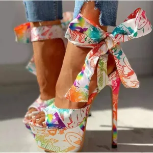 NWOT Ma Beicili Multicolor Printed Open Toe Slip On Wedge Sandals SIZE 6.5/7