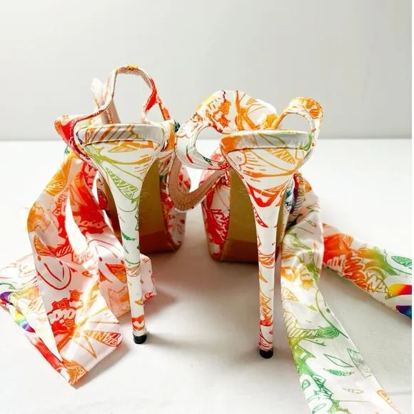 NWOT Ma Beicili Multicolor Printed Open Toe Slip On Wedge Sandals SIZE 6.5/7
