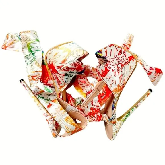 NWOT Ma Beicili Multicolor Printed Open Toe Slip On Wedge Sandals SIZE 6.5/7