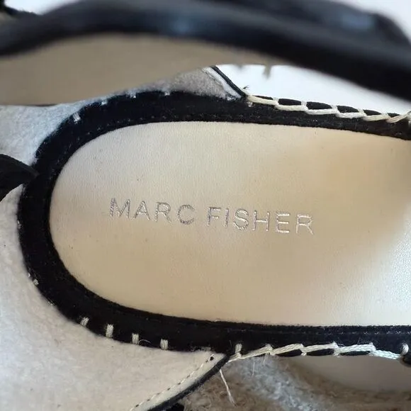 NWOT Marc Fisher Calita Black Suede Platform Espadrille Wedge Sandals Size 9.5