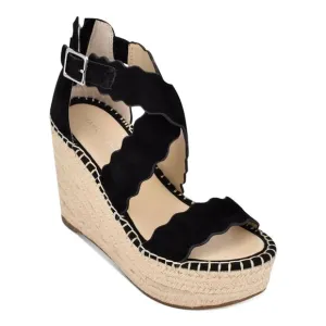 NWOT Marc Fisher Calita Black Suede Platform Espadrille Wedge Sandals Size 9.5
