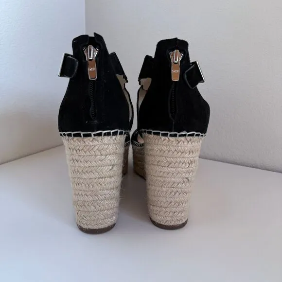 NWOT Marc Fisher Calita Black Suede Platform Espadrille Wedge Sandals Size 9.5