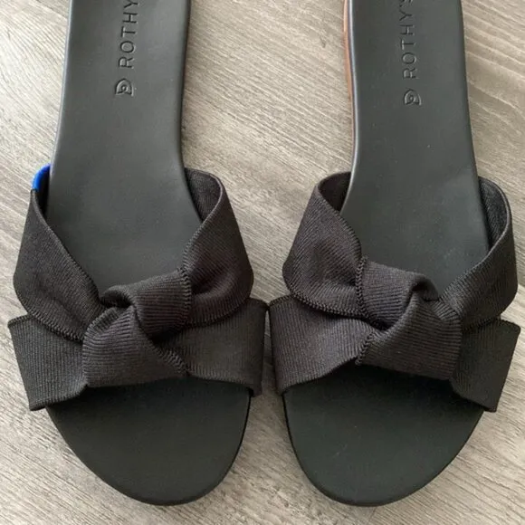 NWOT Rothy's The Knot Black Slide Sandals Womens 9 Hemp Vegan Bow Knot $150