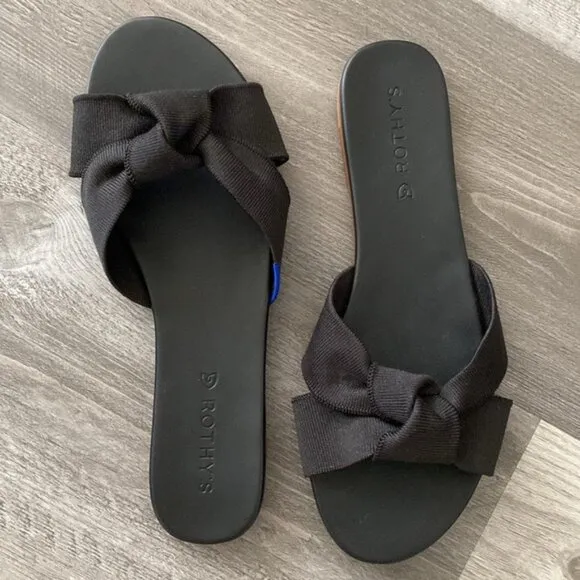 NWOT Rothy's The Knot Black Slide Sandals Womens 9 Hemp Vegan Bow Knot $150