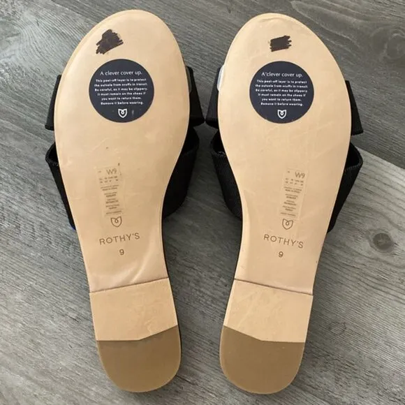 NWOT Rothy's The Knot Black Slide Sandals Womens 9 Hemp Vegan Bow Knot $150