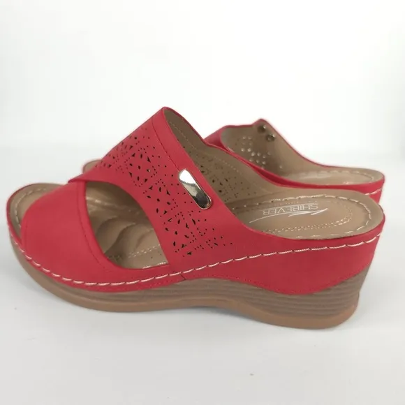 NWOT SHIBEVER Low Comfortable Wedge Platform Sandal Open Toe Slip On Sz 39 US 8