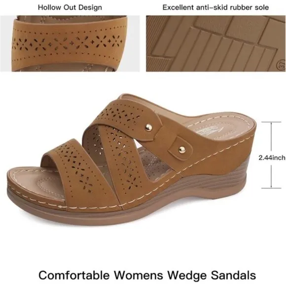 NWOT SHIBEVER Low Comfortable Wedge Sandal Open Toe Slip On Size 39 US 8