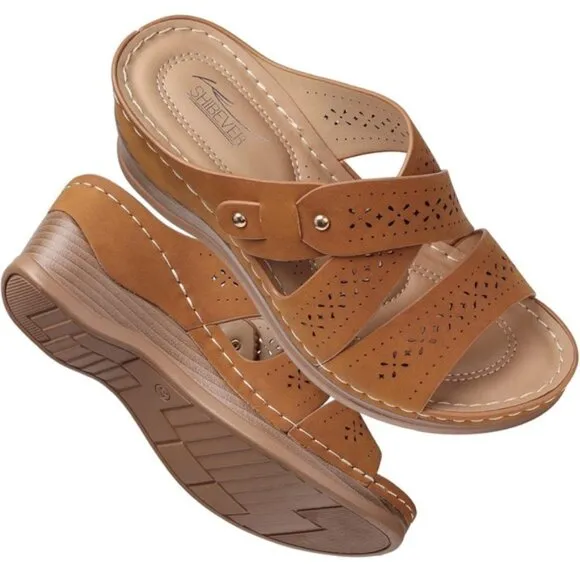 NWOT SHIBEVER Low Comfortable Wedge Sandal Open Toe Slip On Size 39 US 8
