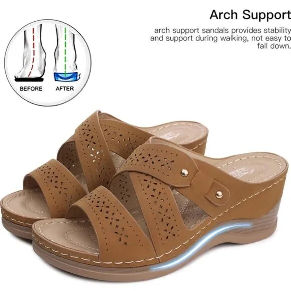 NWOT SHIBEVER Low Comfortable Wedge Sandal Open Toe Slip On Size 39 US 8
