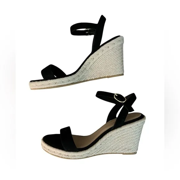 NWOT Stuart Weitzman Teddi Espadrille Black Wedge Sandals – Sz 11