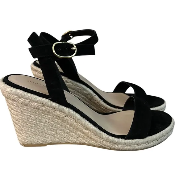 NWOT Stuart Weitzman Teddi Espadrille Black Wedge Sandals – Sz 11