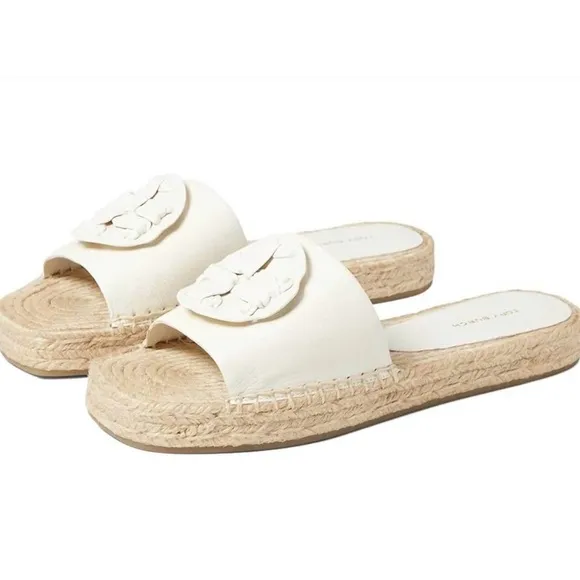 NWOT Tory Burch Woven Double T Espadrille Slide Sandals