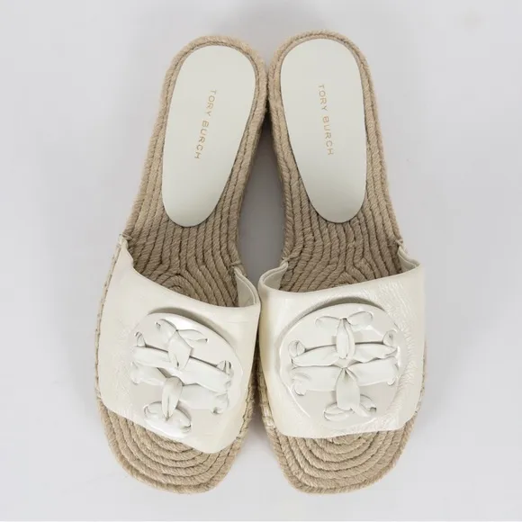 NWOT Tory Burch Woven Double T Espadrille Slide Sandals