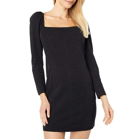 NWT 1.State Square Neck Princess Seam Metallic Shimmer Cocktail Mini Dress