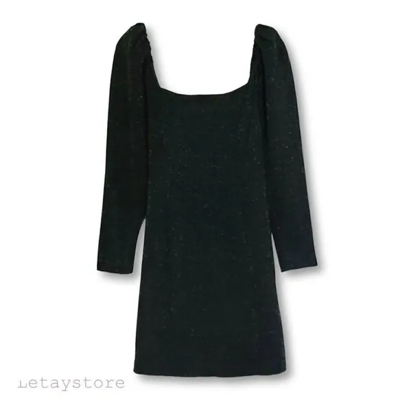 NWT 1.State Square Neck Princess Seam Metallic Shimmer Cocktail Mini Dress