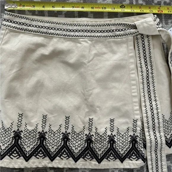 NWT 8 Free People Dream Away Wrap Ultra Mini Skirt Black embroidery scallops