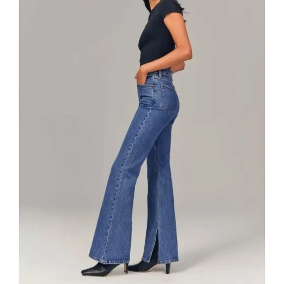 NWT Abercrombie &amp; Fitch Jeans 70's Vtg Flare 18S Ultra High Rise Split Hem
