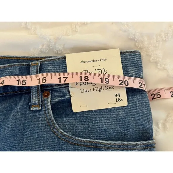 NWT Abercrombie &amp; Fitch Jeans 70's Vtg Flare 18S Ultra High Rise Split Hem