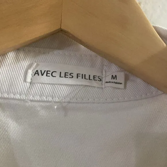 NWT Anthropologie AVEC LES FILLES White Denim Love Tie Waist Sleeve Shirt Dress