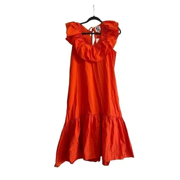 NWT Anthropologie WHIT TWO Flouncy Ruffled Orange Oversized Nap Maxi Dress S