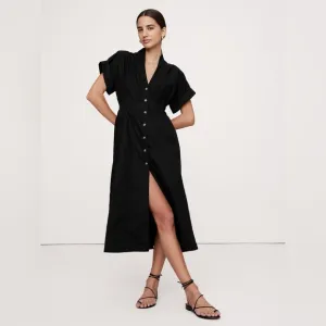 NWT! Banana Republic Black Cotton Poplin Shirt Dress - Size 14 Petite