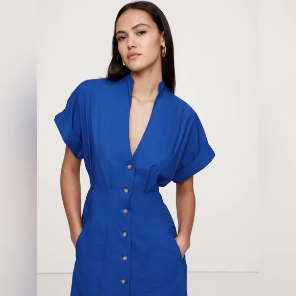 NWT! Banana Republic Black Cotton Poplin Shirt Dress - Size 14 Petite
