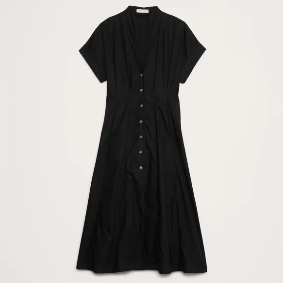 NWT! Banana Republic Black Cotton Poplin Shirt Dress - Size 14 Petite