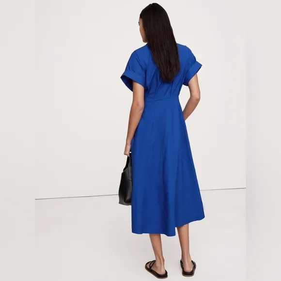 NWT! Banana Republic Black Cotton Poplin Shirt Dress - Size 14 Petite