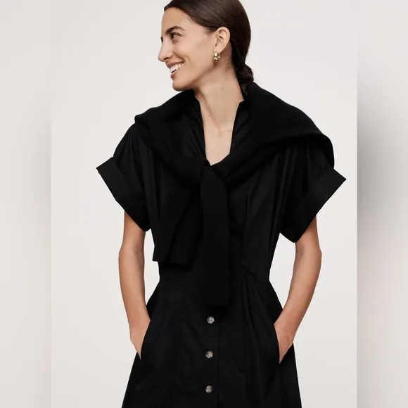 NWT! Banana Republic Black Cotton Poplin Shirt Dress - Size 14 Petite