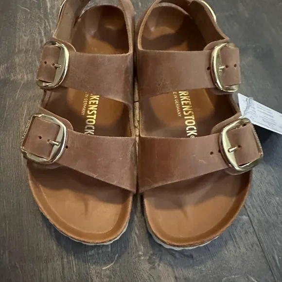 NWT Birkenstock Milano Big Buckle Oil Leather - Cognac